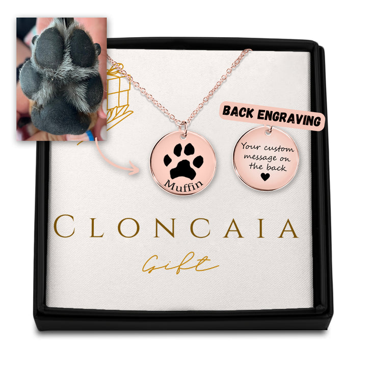 Personalized Pet Paw Print Necklace – Custom Engraved Jewelry for