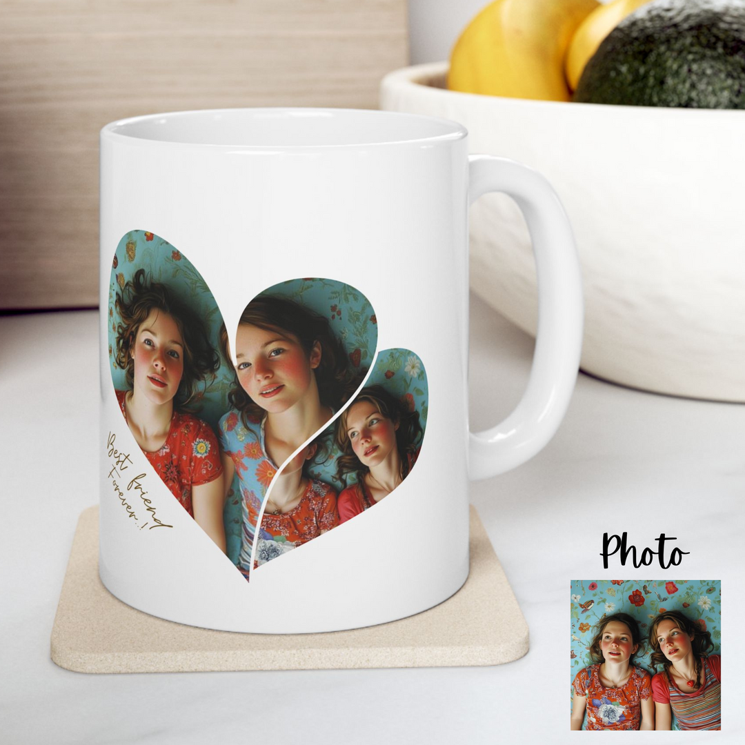 Personalized Best Friend Mug  Custom Photo Mug with Heart Design  Cloncaia