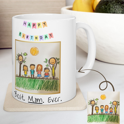 Photo Mug, Happy Birthday Gift, Childs Art Photo